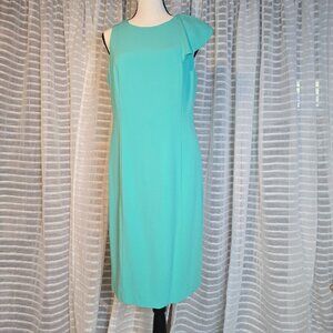 NWT Ann Taylor Seafoam Green Crepe Shoulder Ruffle Sheath Dress Size 6